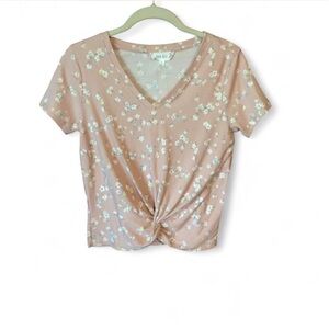 Pink Rose Floral Twist Front Tee